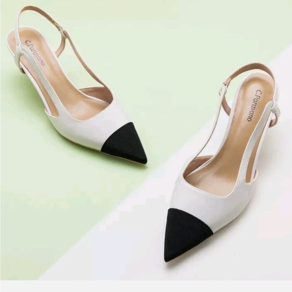 C. Paravano Cap Toe Sling Back Helen Kitten Heel new 🆕 - Picture 1 of 8